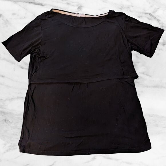 Small Show Pullover Shirt Womens Black Maternity Top Large SS Rayon Blend - Picture 1 of 7